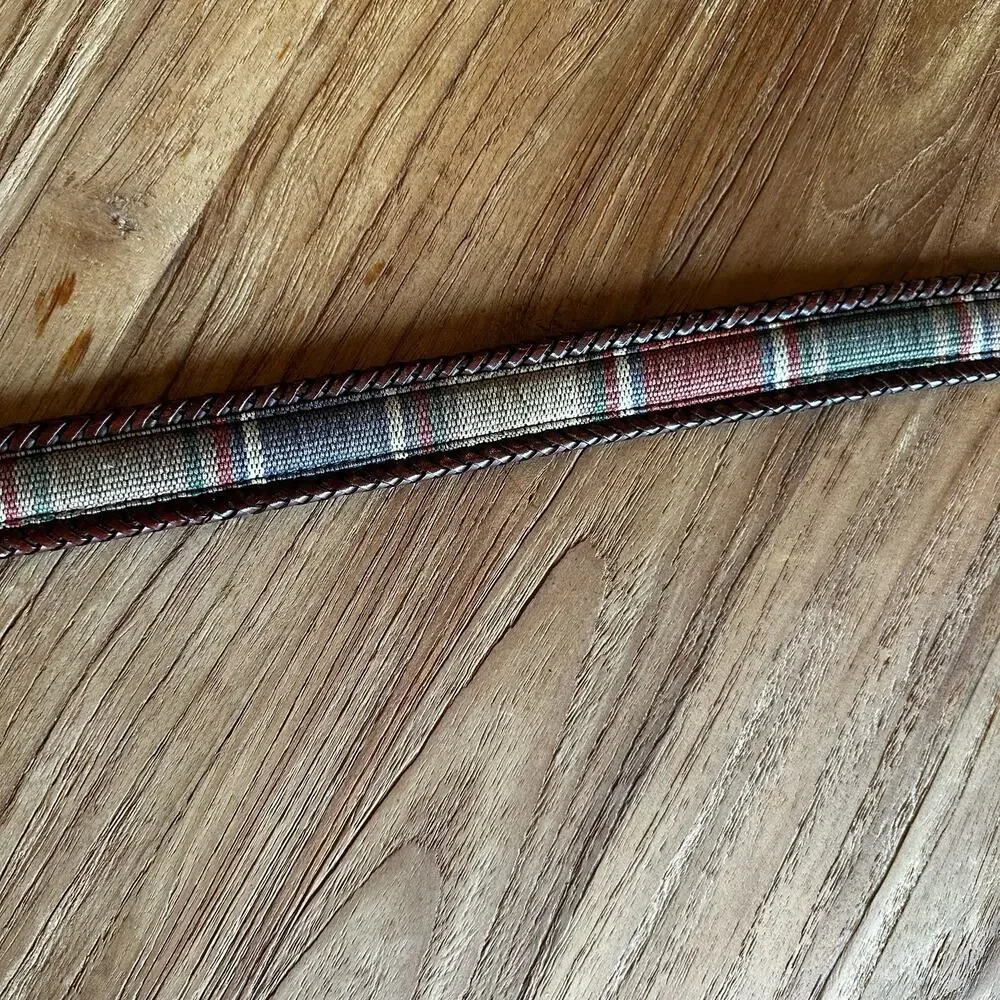 90’s Y2K Vintage Men’s Brown Leather Belt Woven Preppy Distressed Dad Grandpa 38